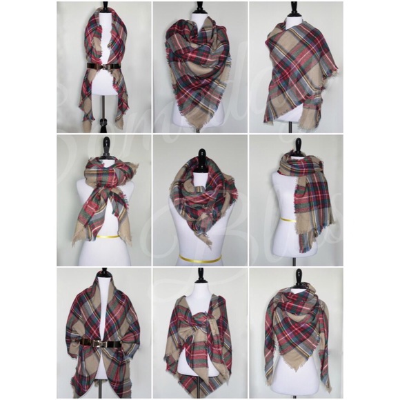 Best seller! Beige plaid oversized blanket scarf - Picture 4 of 4